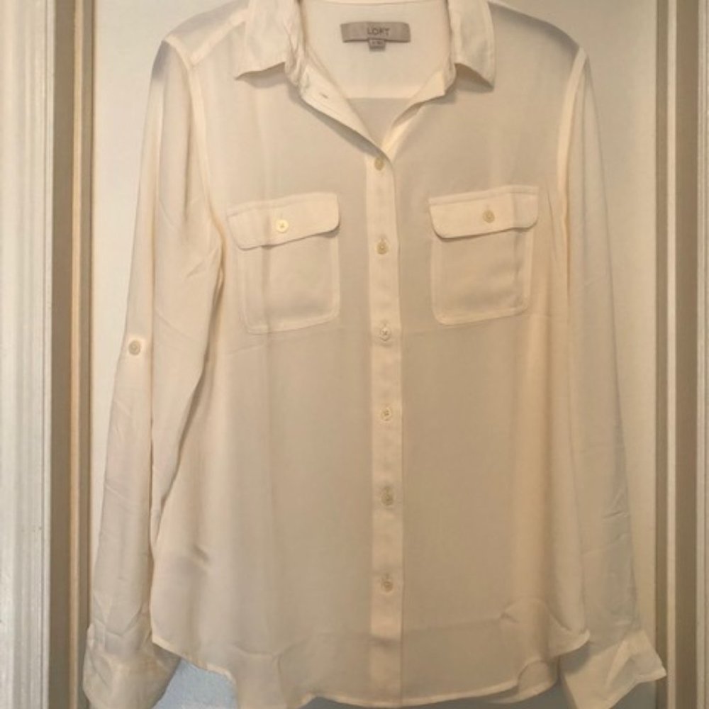 LOFT White Collared Button Down